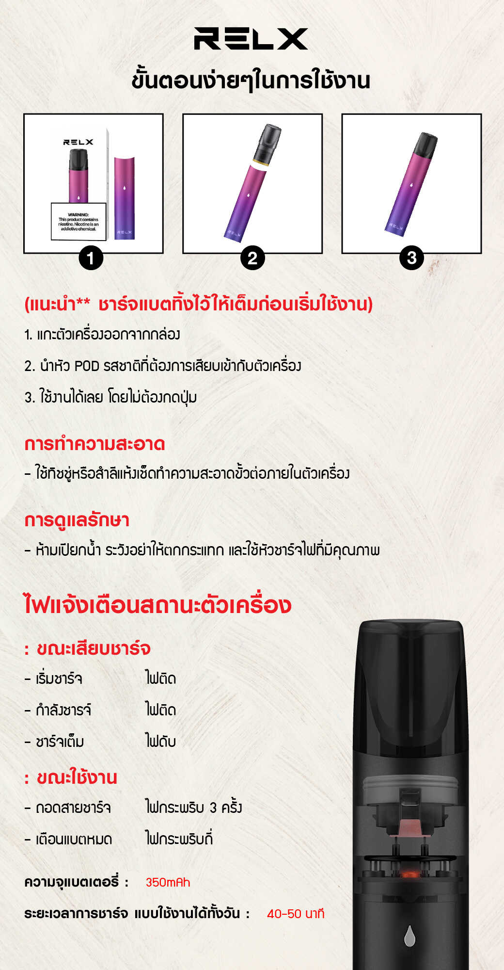 วิธีใช้งานและดูแล ผลิตภัณฑ์ Relx Zero